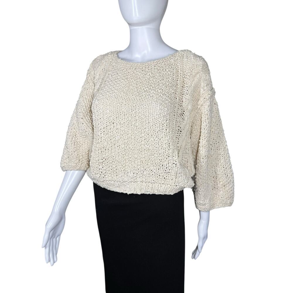 Liz Claiborne Vintage Silk Cotton Chunky Loose Knit Cream Crop Sweater Medium - Picture 11 of 11